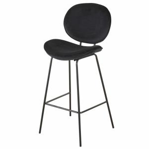 Chaise de bar en velours et acier noirs H73