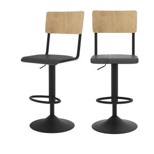 Chaise de bar réglable 60/80cm en bois clair et noir x2