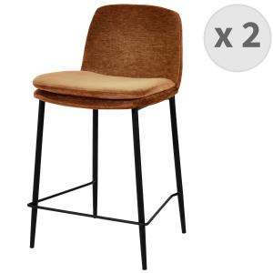 Chaise de bar tissu chenillé Terracota et métal noir mat (x…