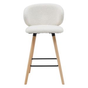 Chaise de bar tissu effet laine bouclette blanc pieds bois
