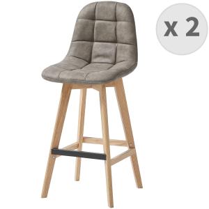 Chaise de bar vintage microfibre marron clair pieds chêne(x…