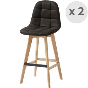 Chaise de bar vintage microfibre marron foncé pieds chêne(x…