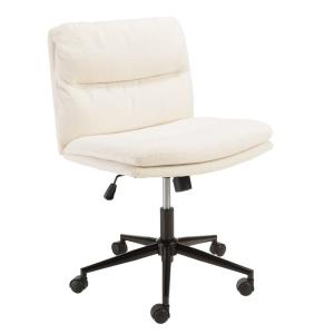 Chaise de bureau à roulettes en tissu écru dossier carré