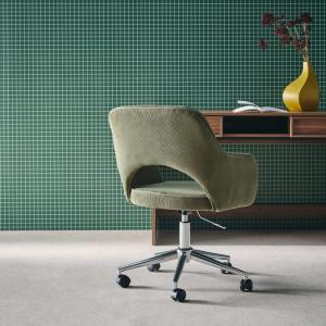 Chaise de bureau à roulettes velours côtelé kaki et chromé…