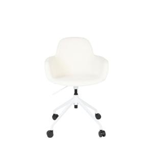 Chaise de bureau en tissu bouclette à roulettes - Blanc