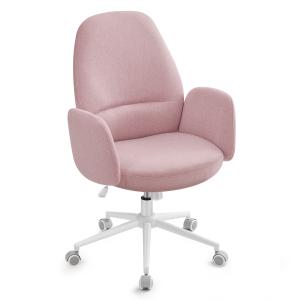 Chaise de bureau hauteur réglable tissu coton-lin rose bonb…