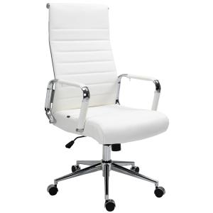 Chaise de bureau réglable Pivotant en véritable cuir Blanc