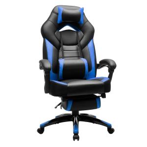Chaise de bureau repose-pieds télescopique Noir et Bleu
