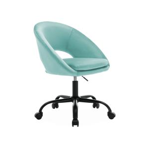 Chaise de bureau ronde à roulettes en velours cyan