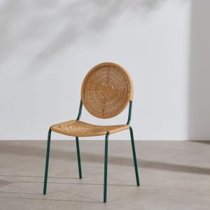 Chaise de jardin en acier vert foncé et résine tressée beig…