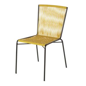 Chaise de jardin en résine jaune et métal noir
