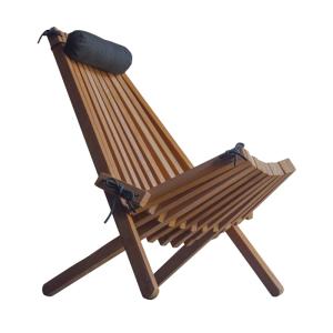 Chaise de jardin en teck avec coussin appuis tête gris