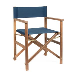 Chaise de réalisateur en bois et tissu polyester bleu