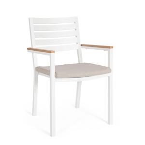Chaise en aluminium avec accoudoirs effet bois blanc