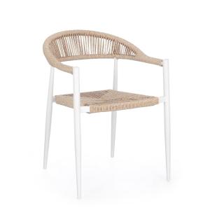 Chaise en aluminium et fibre synthétique, blanc/beige