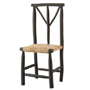 Chaise en bois noir et assise en paille - 40 x 90