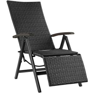 Chaise en rotin pliable en aluminium et repose-pieds noir