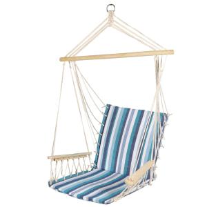 Chaise-hamac suspendue relaxante bois et tissu bleu 60x60x1…