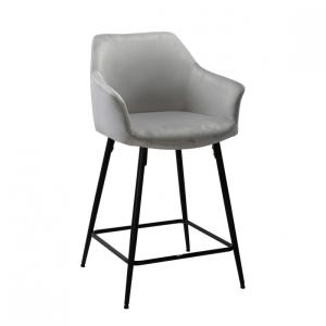 Chaise haute de bar pieds métal en velours gris clair