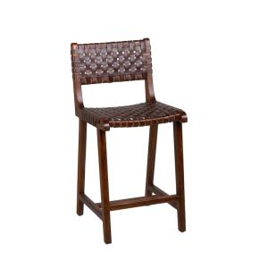 Chaise haute en teck et cuir marron