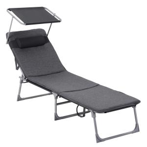 Chaise longue avec matelas 3 cm dossier et parasol gris fon…