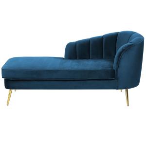 Chaise longue côté droit velours bleu marine