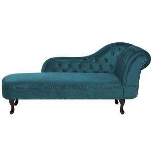 Chaise longue côté droit velours bleu paon