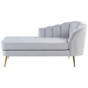 Chaise longue côté droit velours gris clair