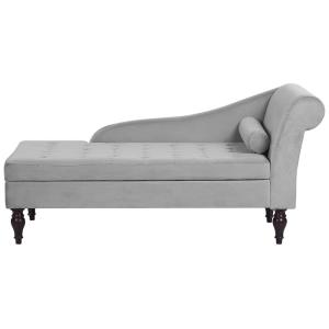 Chaise longue côté droit velours gris clair avec rangement