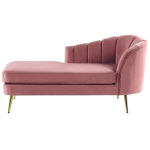 Chaise longue côté droit velours rose