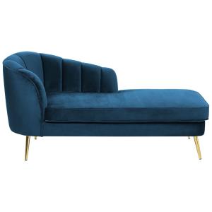 Chaise longue côté gauche velours bleu marine