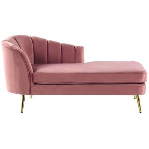 Chaise longue côté gauche velours rose