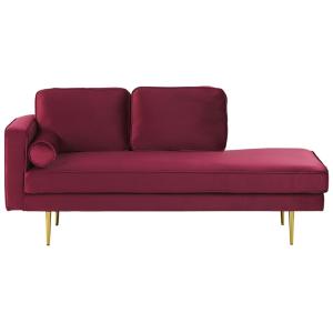 Chaise longue côté gauche velours rouge foncé