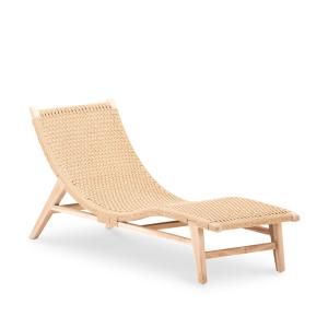 Chaise longue courbée en teck et rotin