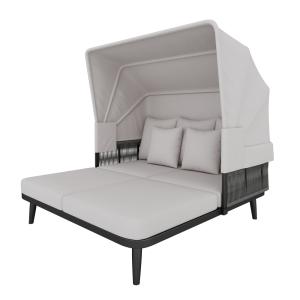 Chaise longue d'extérieur 2 places en toile gris 146x151x14…