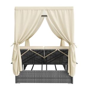 Chaise longue de jardin en rotin beige avec coussin 187x128…