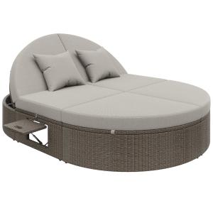 Chaise longue de jardin en rotin dossier réglable gris 200x…