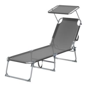 Chaise longue dossier et pare-soleil réglables gris