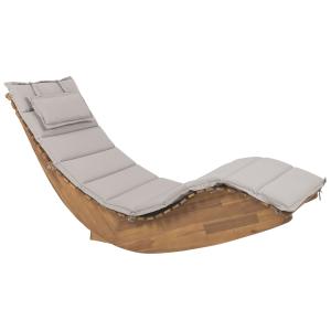 Chaise longue en bois naturel et coussin taupe