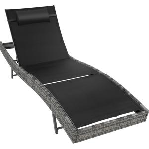 Chaise longue en rotin anti-UV Coussin de tête amovible gri…