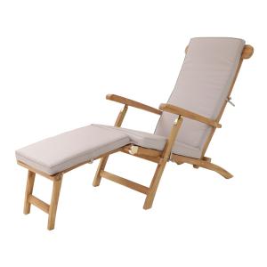 Chaise longue en teak avec coussin et dossier réglable