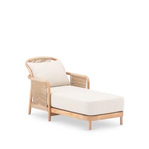 Chaise longue en teck et rotin