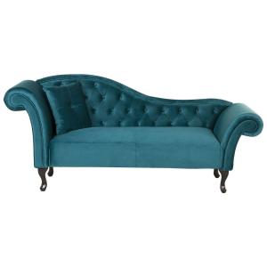 Chaise longue en velours bleu paon côté gauche