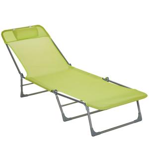 Chaise longue inclinable pliable acier vert