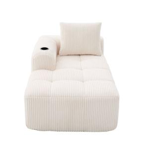 Chaise longue modulable en velours côtelé beige avec coussi…