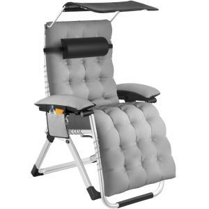 Chaise longue pliable avec pare-soleil et reposes-pieds gri…