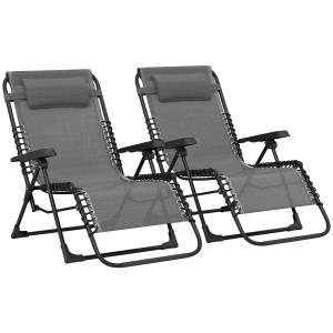 Chaise longue pliante appuie-tête textilène gris