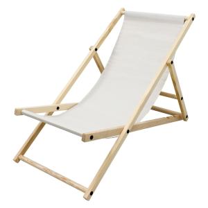 Chaise longue pliante chilienne bois et tissu beige 3 posit…