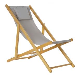 Chaise longue pliante chilienne en bois et tissu gris 57,5x…