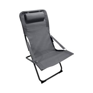 Chaise longue pliante en acier et polyester, gris